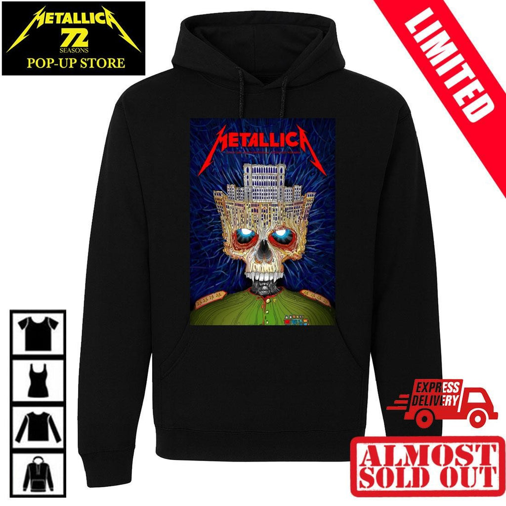 Official Metallica Bucharest Romania 2026 Concert T-Shirt Palace Of Parliament Crown Skull Art By Matei Apostolescu Arena Nationala May 13 Merch