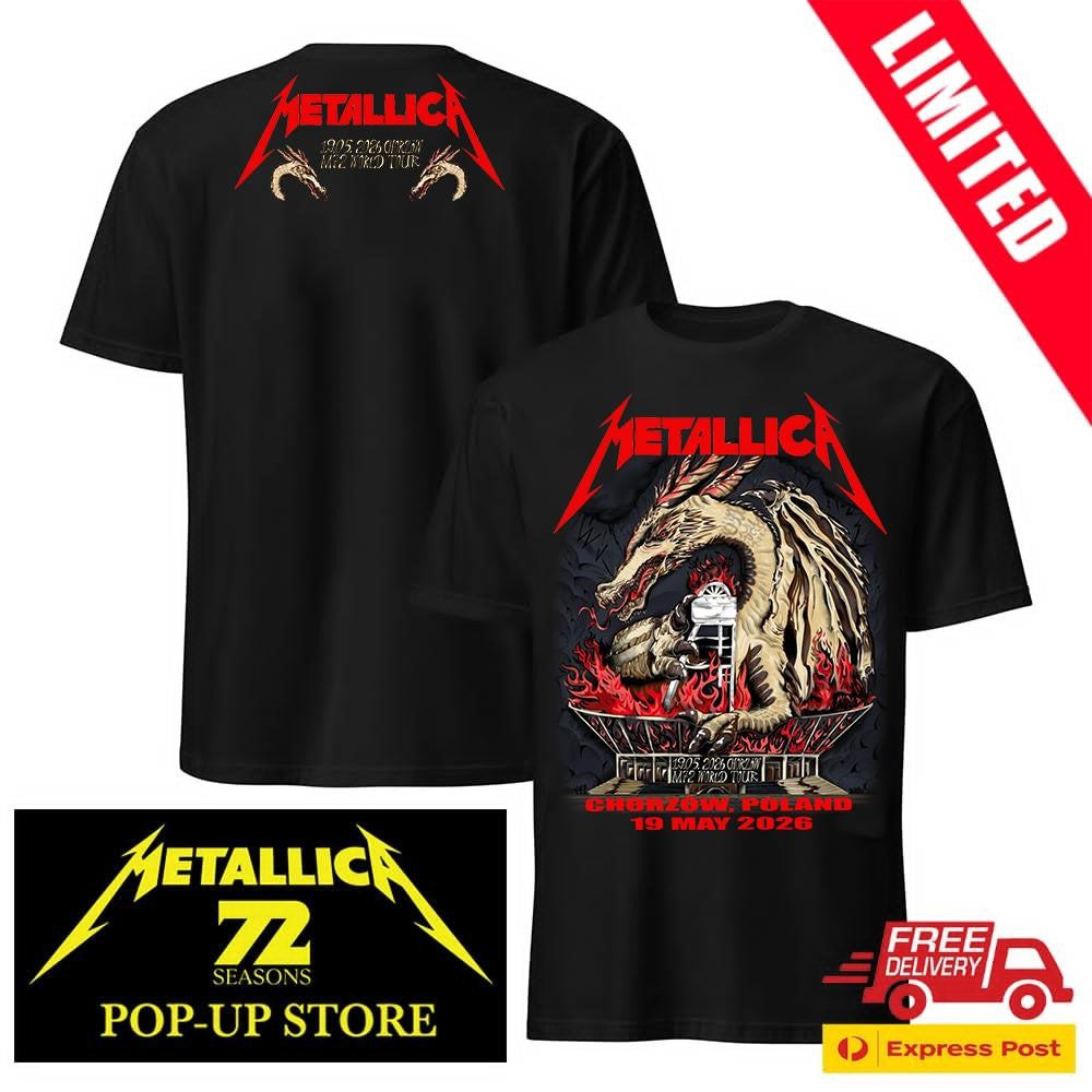 Official Metallica Chorzow 2026 Two-Sided Tee – Karol Banach Smok Wawelski Dragon – Stadion Slaski May 19