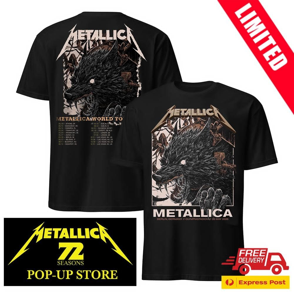 Official Metallica M72 Berlin Black Wolf Two Sided T-Shirt