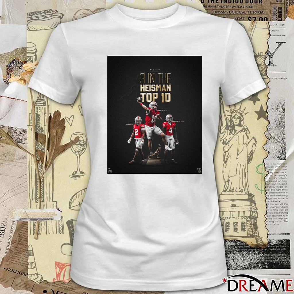 Ohio State Football 3 In The Heisman Top 10 Julian Sayin Caleb Downs and Jeremiah Smith t-shirt