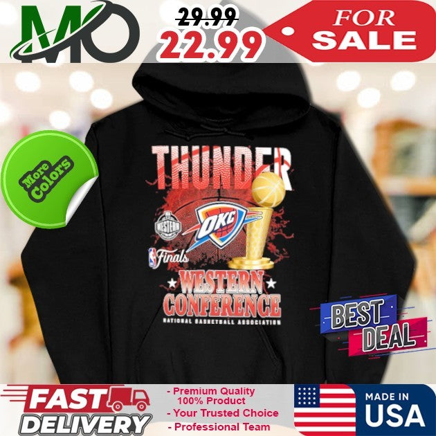 Oklahoma City Thunder 2025 Western Conference Finals Black Graphic Logo Trophy T-Shirt