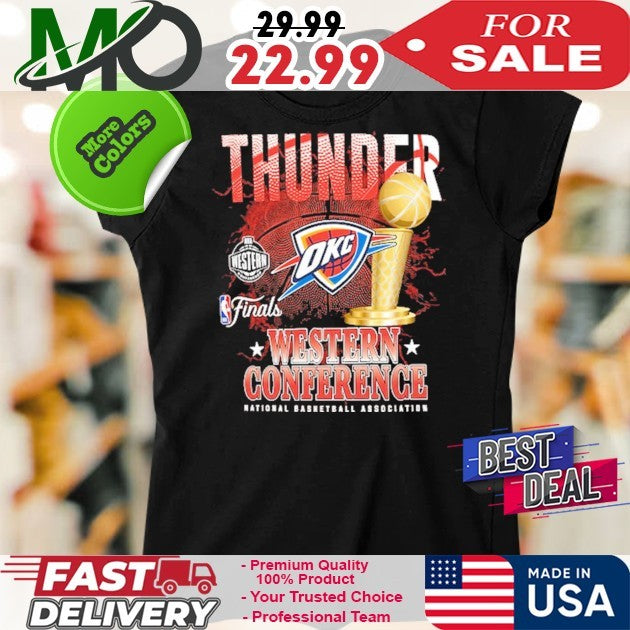 Oklahoma City Thunder 2025 Western Conference Finals Black Graphic Logo Trophy T-Shirt