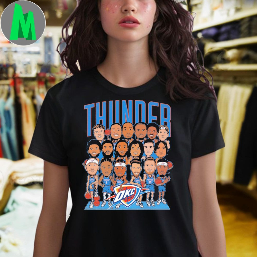 Oklahoma City Thunder Basketball Team Caricature Graphic T-Shirt NBA Fan Apparel Black
