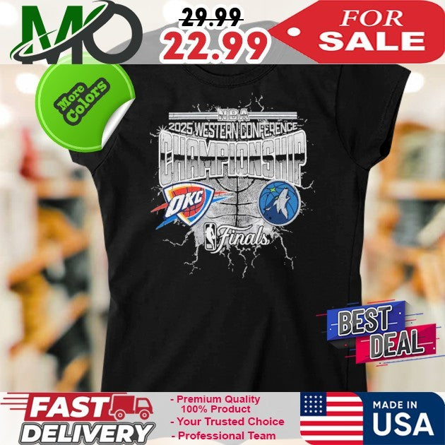 Oklahoma City Thunder vs. Minnesota Timberwolves 2025 Western Conference Finals Matchup Distressed Graphic T-Shirt