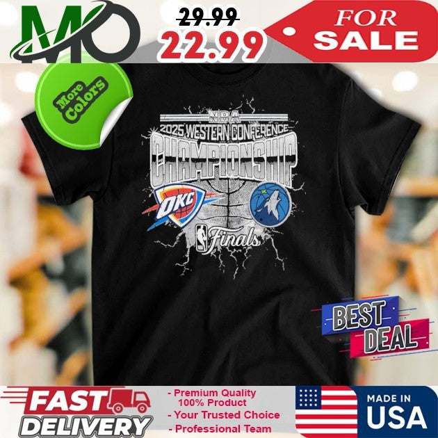 Oklahoma City Thunder vs. Minnesota Timberwolves 2025 Western Conference Finals Matchup Distressed Graphic T-Shirt