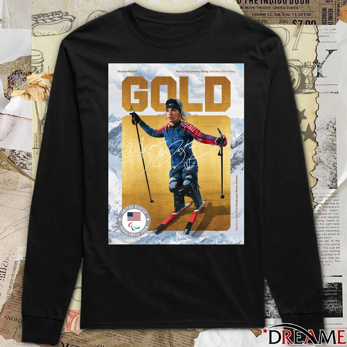 Oksana Masters Para Cross-Country Skiing Women’s 10km Sitting Gold Medal Signature Poster t-shirt