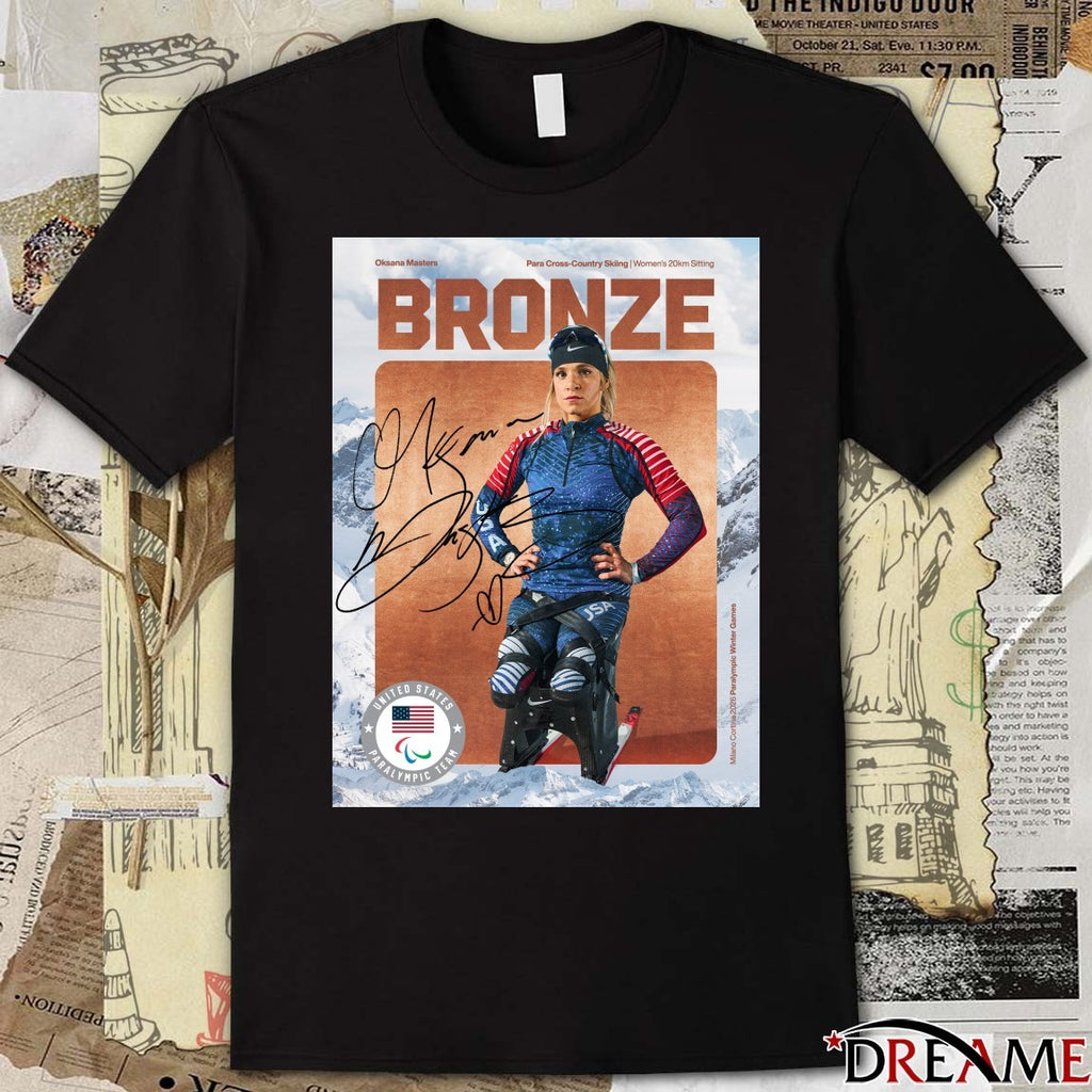 Oksana Masters Para Cross-Country Skiing Women’s 20km Sitting BRONZE Medal t-shirt