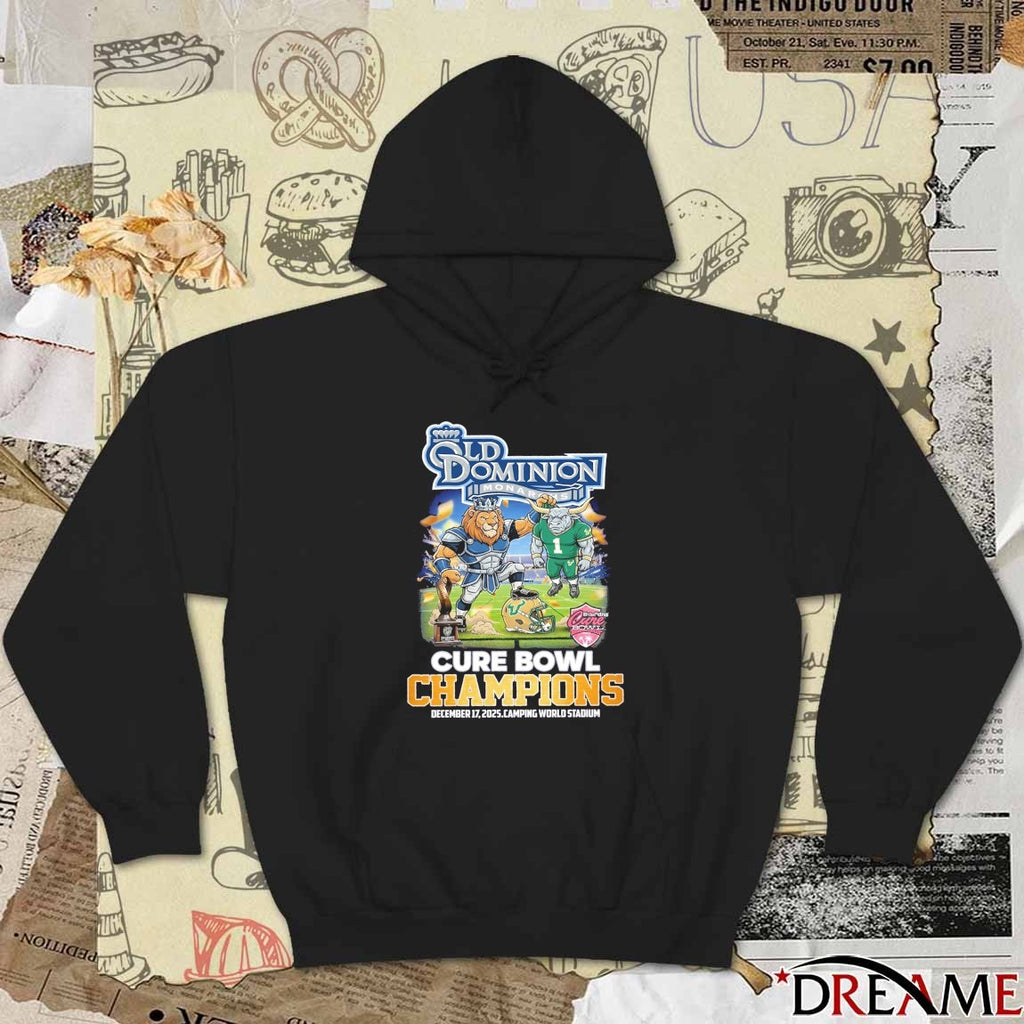 Old Dominion Monarchs Defeats South Florida Bulls football 2025 Cure Bowl Champions Dec 17 Camping World Stadium Mascots t-shirt