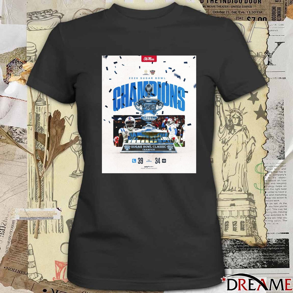 Ole Miss Vs Georgia Final Score 39 – 34 2026 Sugar Bowl Classic Champions Poster t-shirt