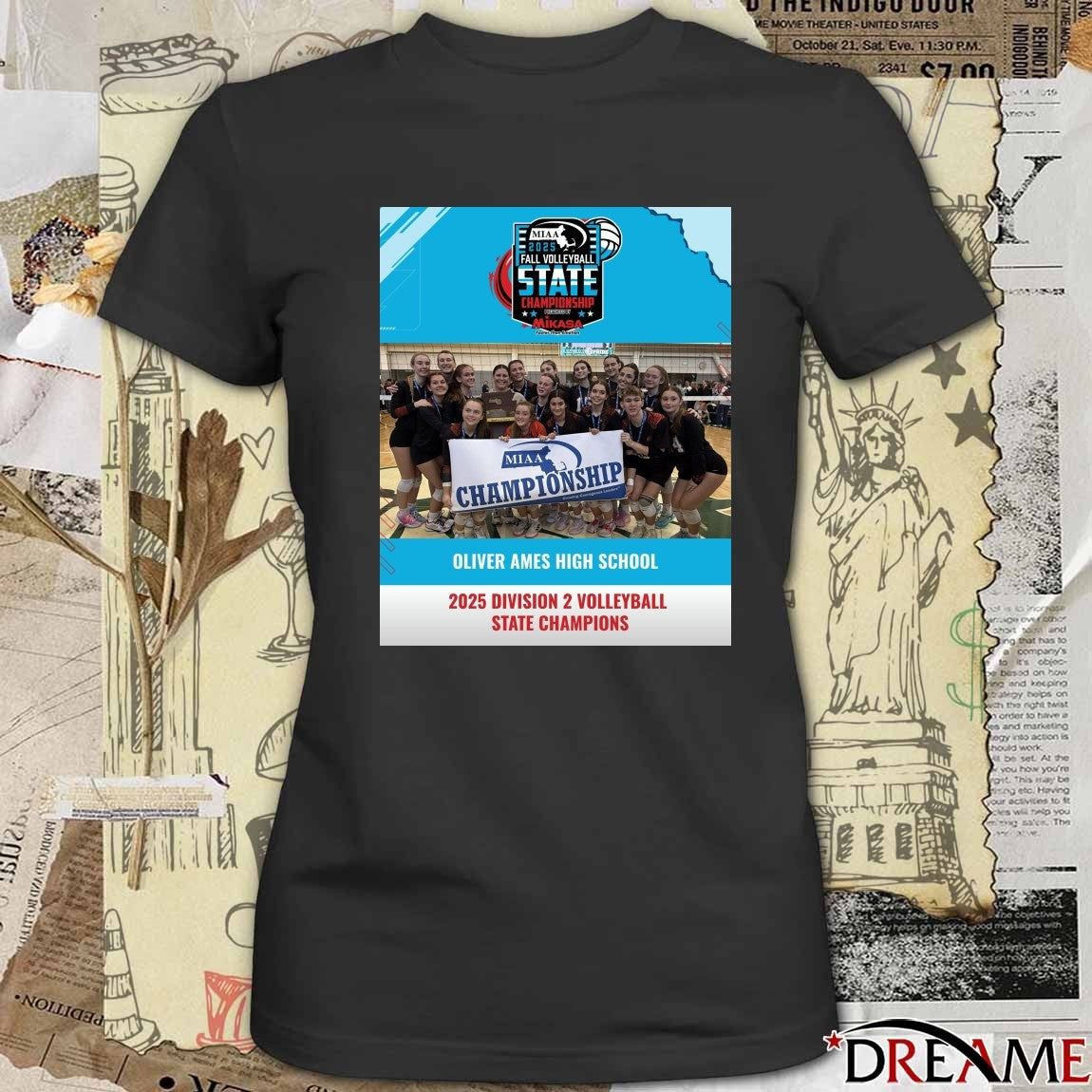 Oliver Ames High School 2025 Division 2 Volleyball State Champions Poster t-shirt