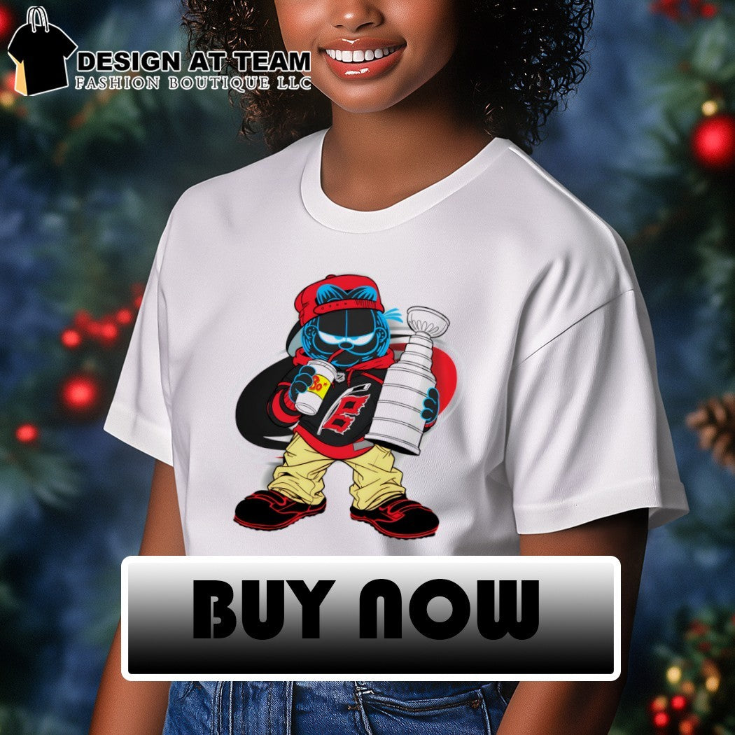 Orange cat Carolina Hurricanes ice hockey mascot holding trophy cup NHL 2026 shirt