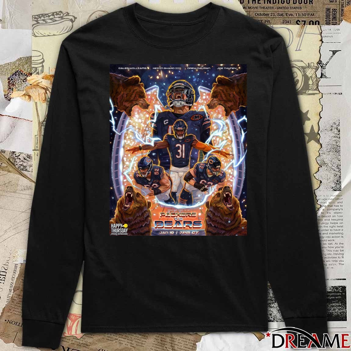 Packers Vs Bears Jan 10 Caleb Williams, Kevin Byard III, Drew Dalman and Joe Thuney Poster t-shirt
