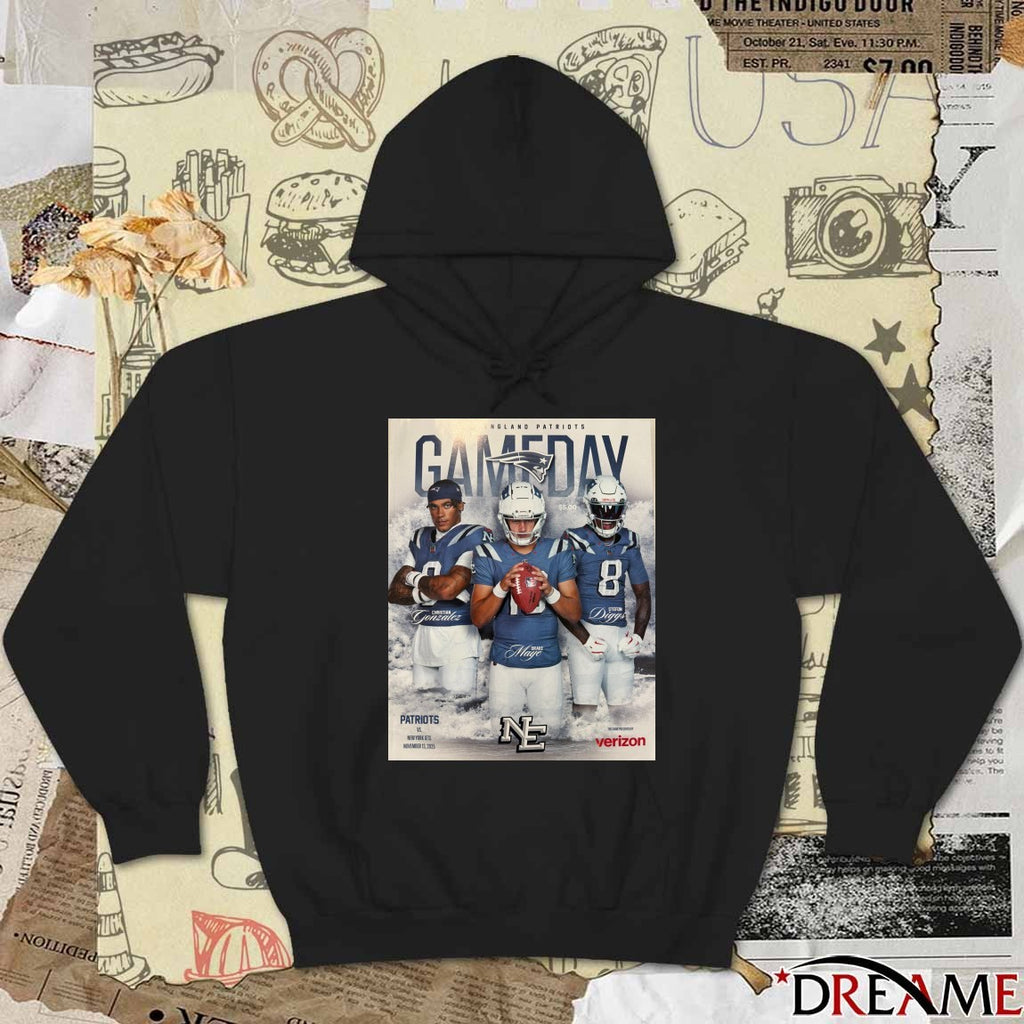 Patriots Vs Jets Gameday Christian Gonzalez, Drake Maye, and Stefon Diggs November 13, 2025 Poster t-shirt