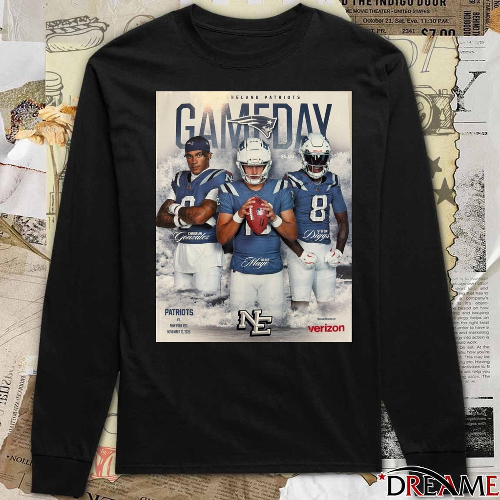 Patriots Vs Jets Gameday Christian Gonzalez, Drake Maye, and Stefon Diggs November 13, 2025 Poster t-shirt