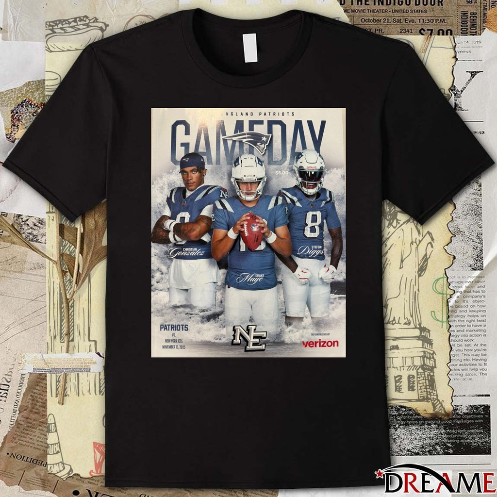 Patriots Vs Jets Gameday Christian Gonzalez, Drake Maye, and Stefon Diggs November 13, 2025 Poster t-shirt