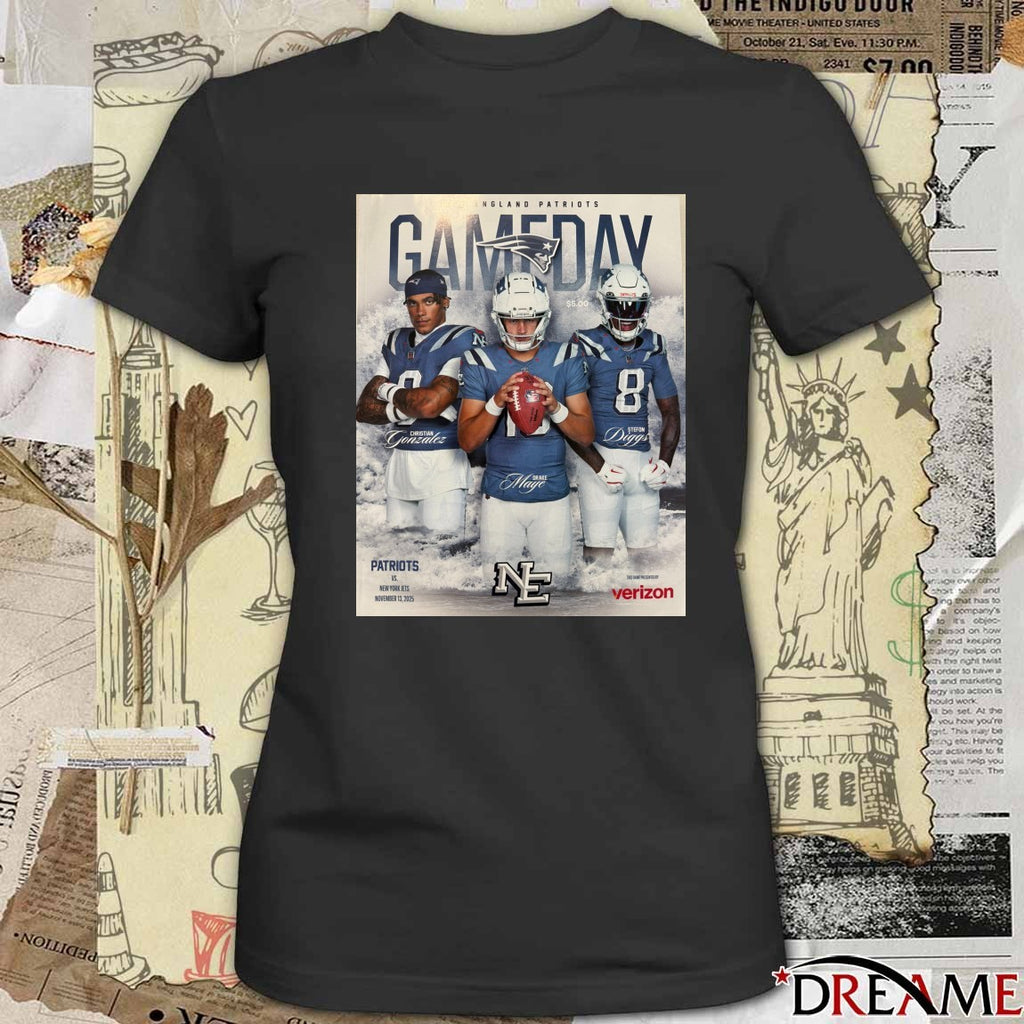 Patriots Vs Jets Gameday Christian Gonzalez, Drake Maye, and Stefon Diggs November 13, 2025 Poster t-shirt