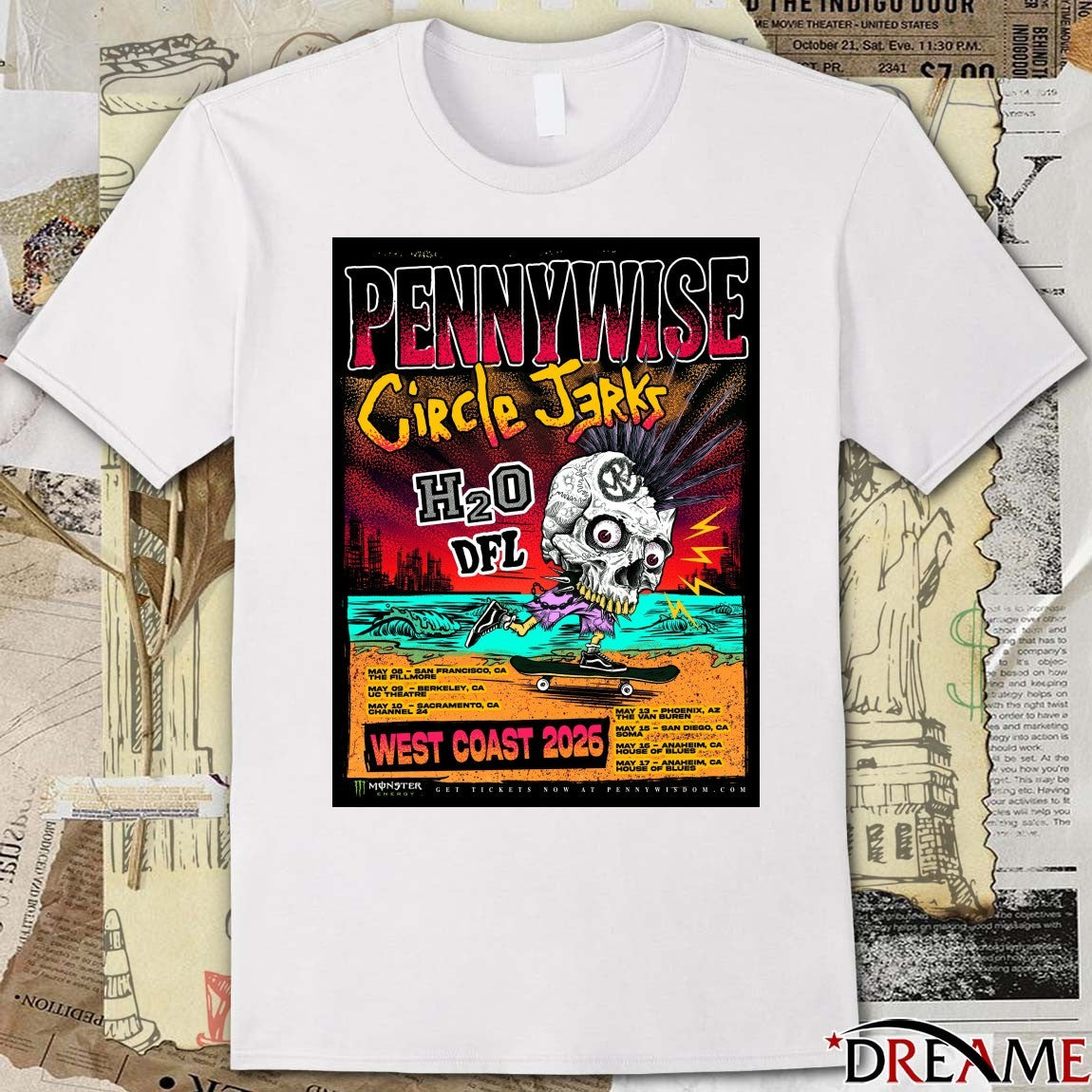 Pennywise With Circle Jerks, H20 and DFL West Coast 2026 Poster t-shirt