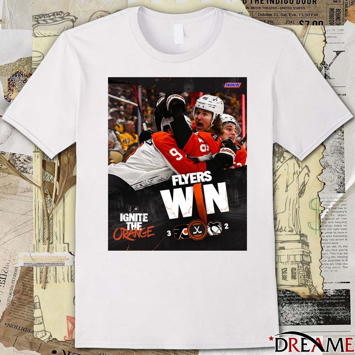 Philadelphia Flyers Win Pittsburgh Penguins Final Score 3-2 Ignite The Orange Poster t-shirt