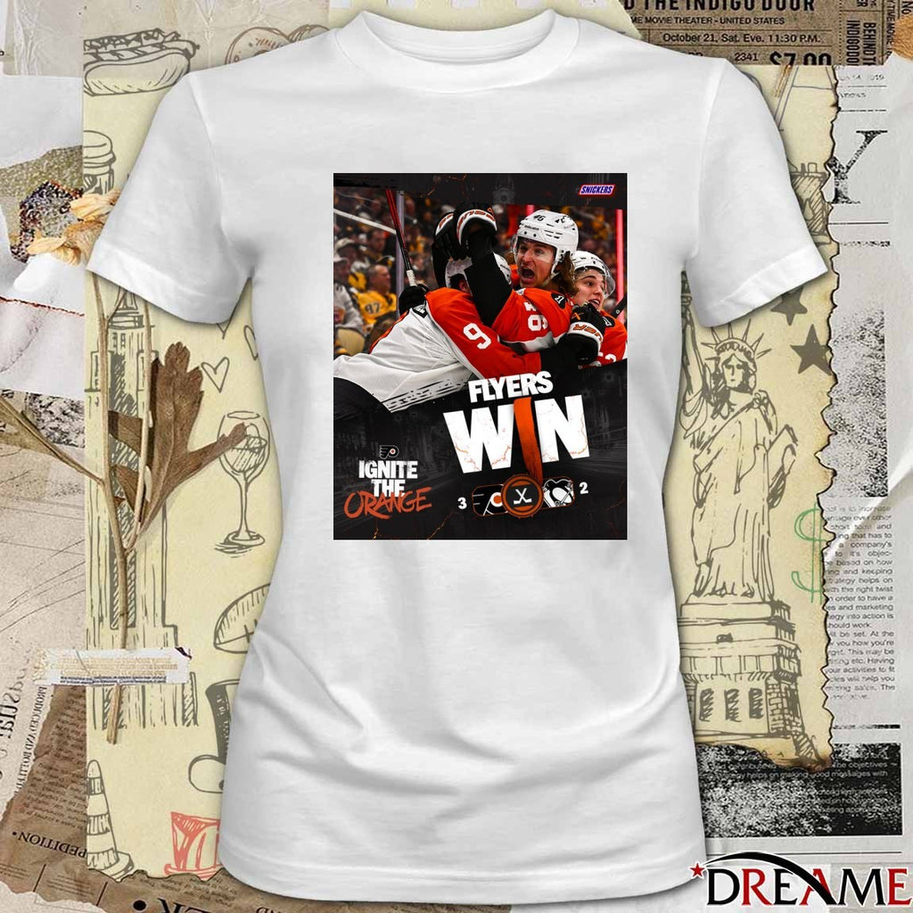 Philadelphia Flyers Win Pittsburgh Penguins Final Score 3-2 Ignite The Orange Poster t-shirt
