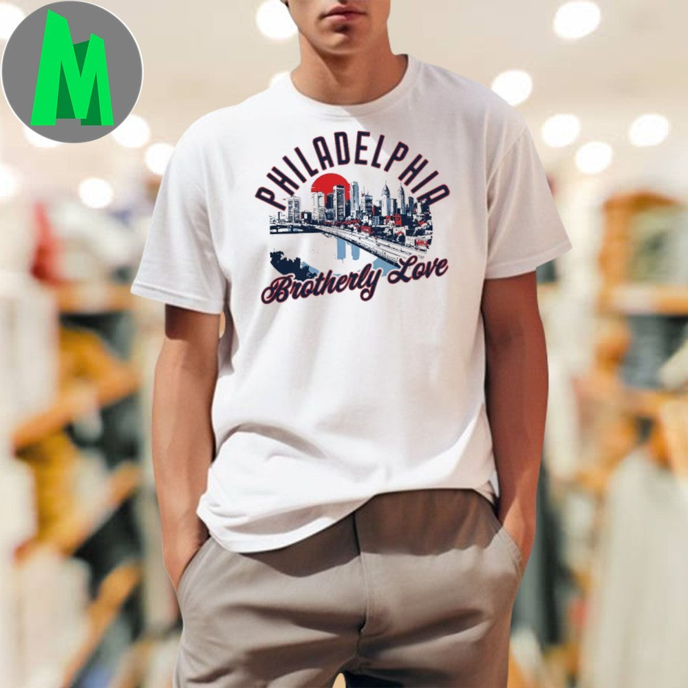 Philly USA Philadelphia Skyline T-Shirt Brotherly Love City Graphic Tee Fan Souvenir Apparel White