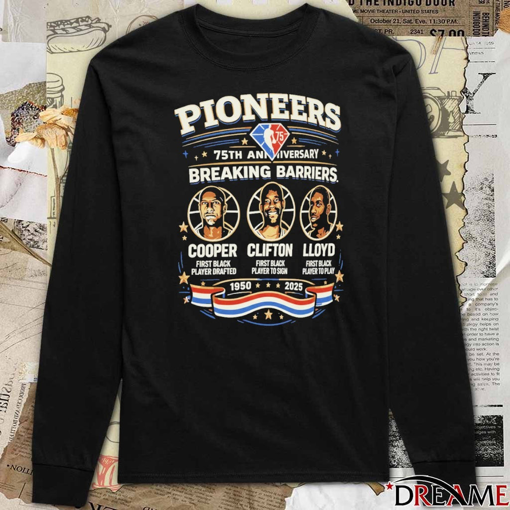 Pioneers 75th Anniversary Breaking Barriers Cooper Clifton Lloyd Black History Month t-shirt