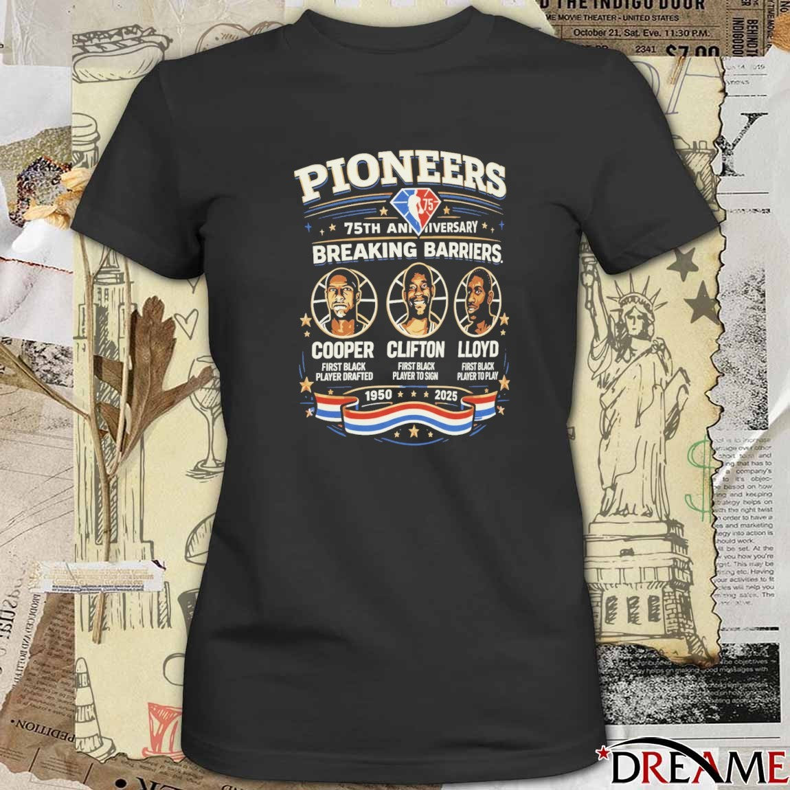 Pioneers 75th Anniversary Breaking Barriers Cooper Clifton Lloyd Black History Month t-shirt