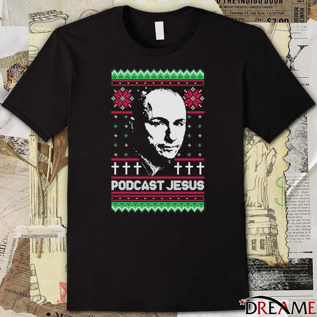 Podcast Jesus Ugly Christmas Sweater 2025 t-shirt
