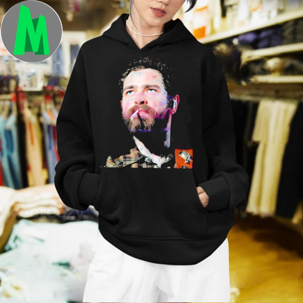 Post Malone Smoking Tattoo Face Music Star Vintage Aesthetic Shirt