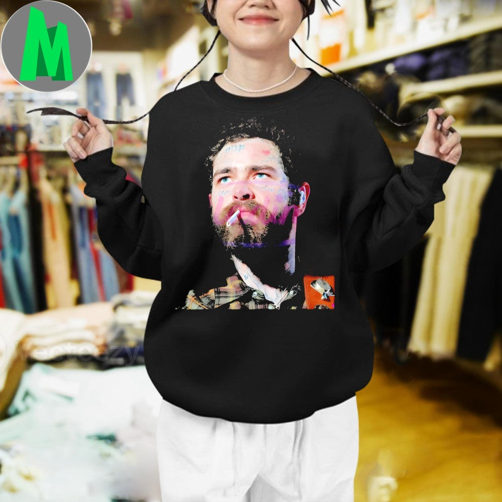 Post Malone Smoking Tattoo Face Music Star Vintage Aesthetic Shirt