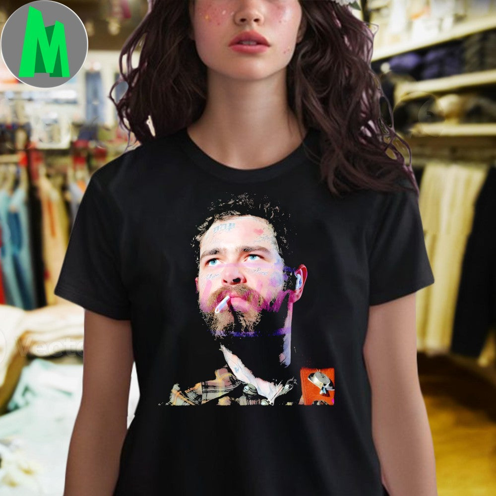 Post Malone Smoking Tattoo Face Music Star Vintage Aesthetic Shirt
