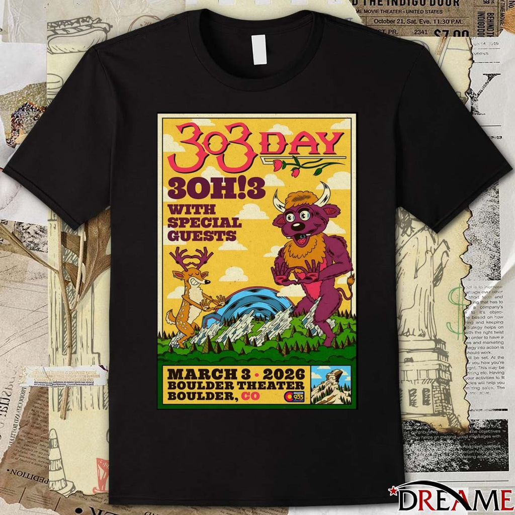 Poster 3OH3 March 3 2026 Boulder Theater Boulder CO t-shirt