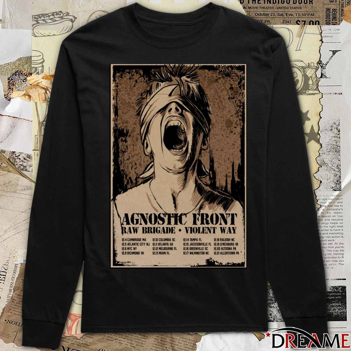 Poster Agnostic Front Tour Raw Brigade Violent Way December 4 – 21 2025 t-shirt