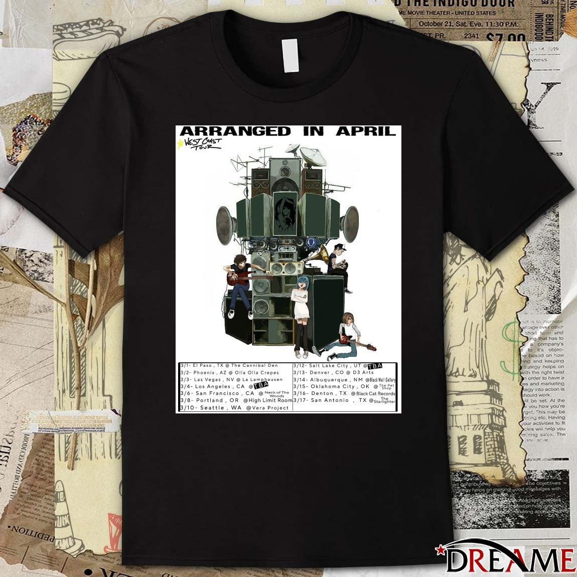 Poster Arranged In April West Coast Tour 2026 March 01- 17 t-shirt