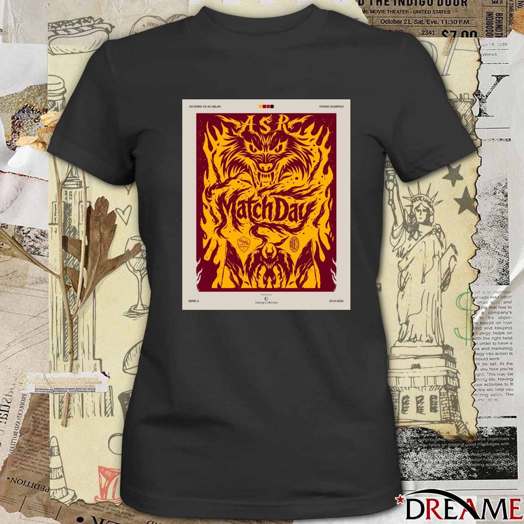 Poster As Roma vs. Ac Milan January 25 2026 Auberge Collection t-shirt