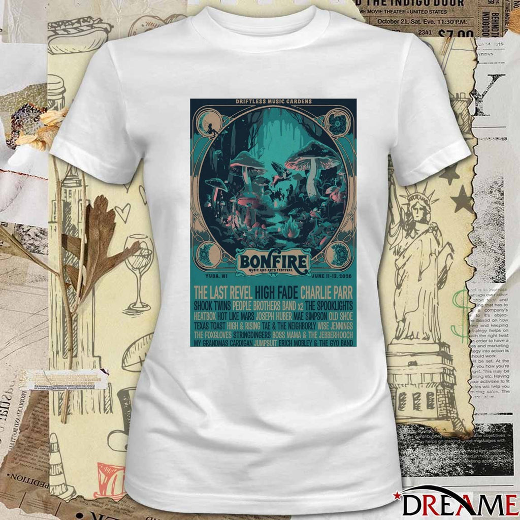 Poster Bonfire Music And Arts Festival Yuba WI June 11-13 2026 t-shirt
