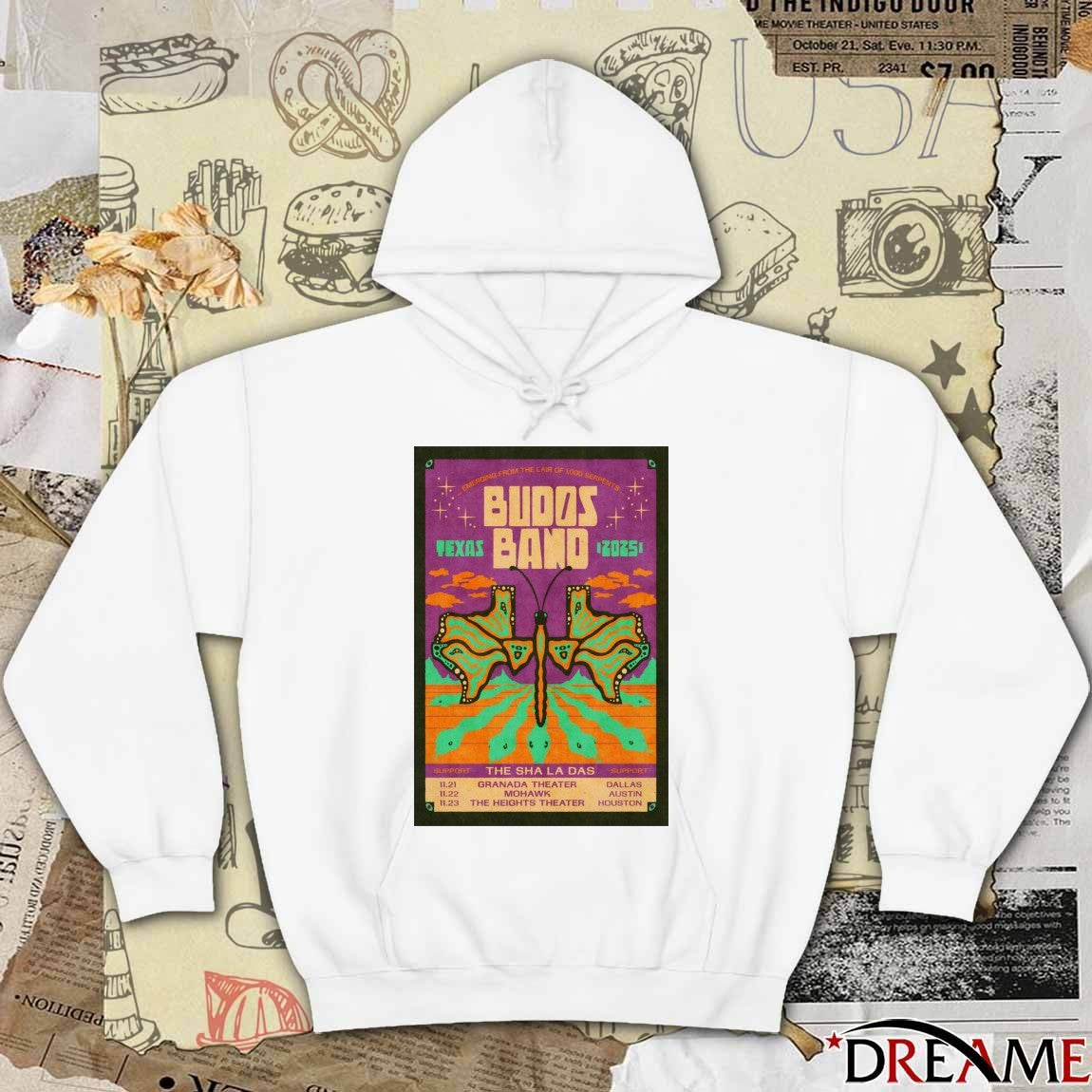 Poster Budos Band Poster TX Tour 2025 11.21 Granada Theater Dallas 11.22 Mohawk Austin 11.23 The Heights Theater Houston t-shirt