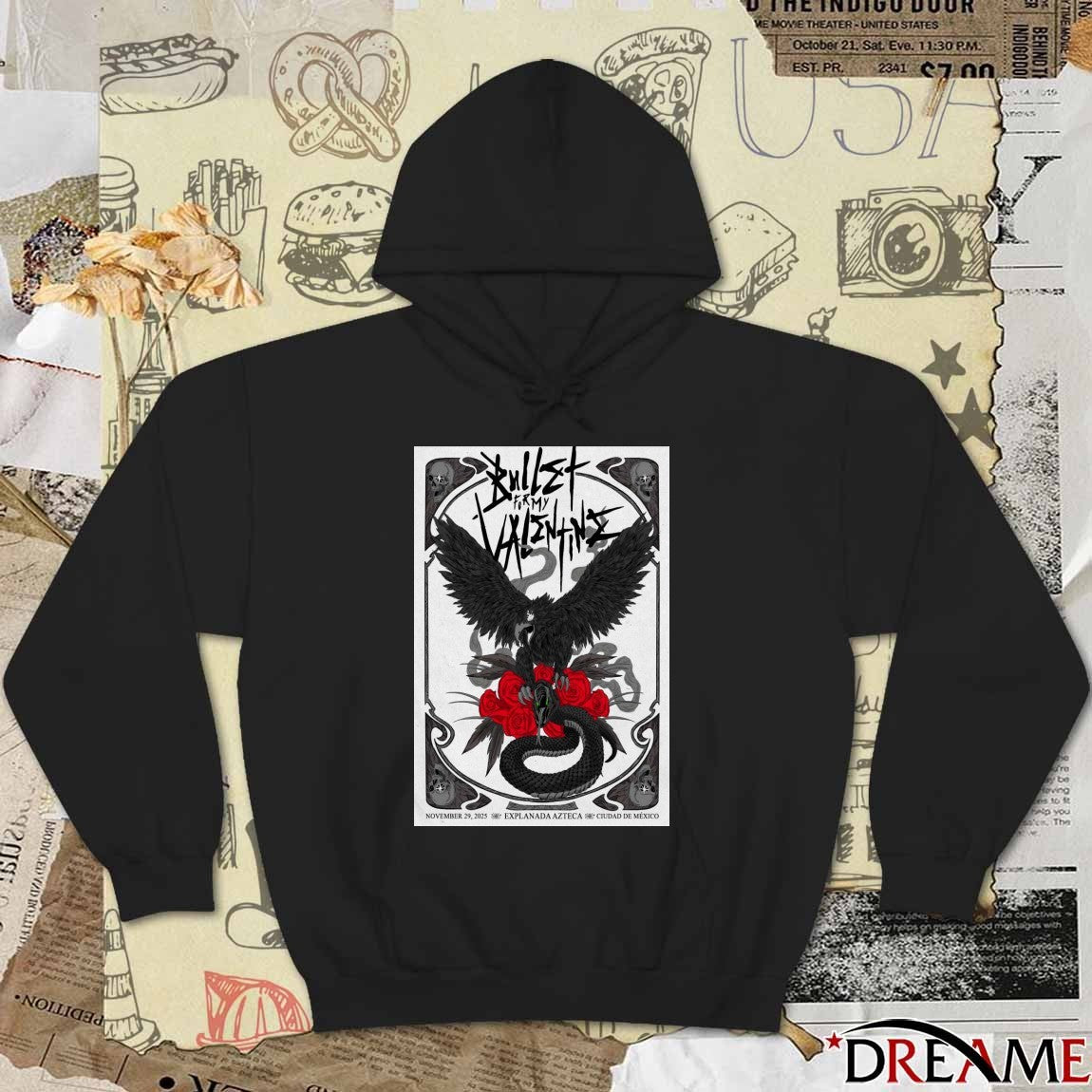 Poster Bullet For My Valentine November 29 2025 Explanada Azteca Ciudad De Mexico t-shirt