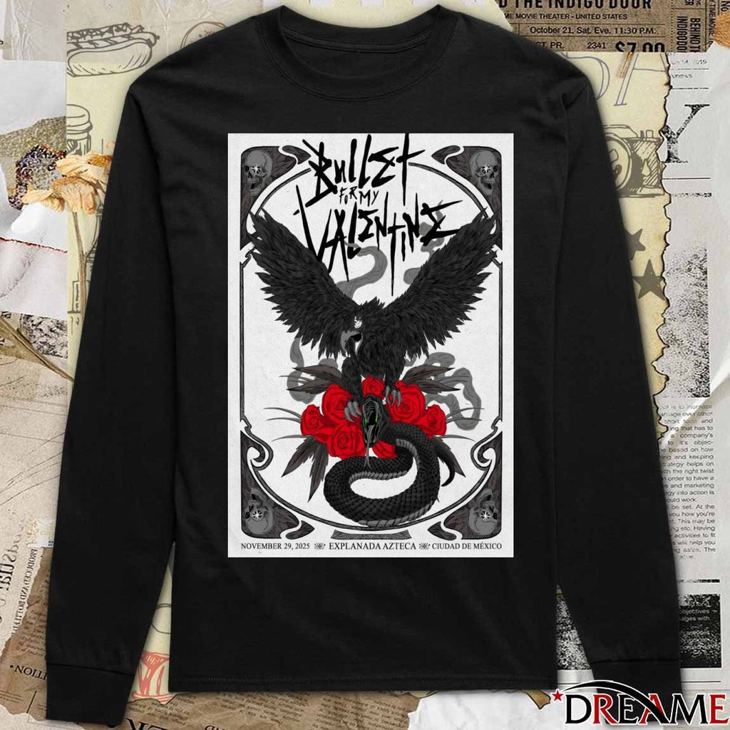Poster Bullet For My Valentine November 29 2025 Explanada Azteca Ciudad De Mexico t-shirt
