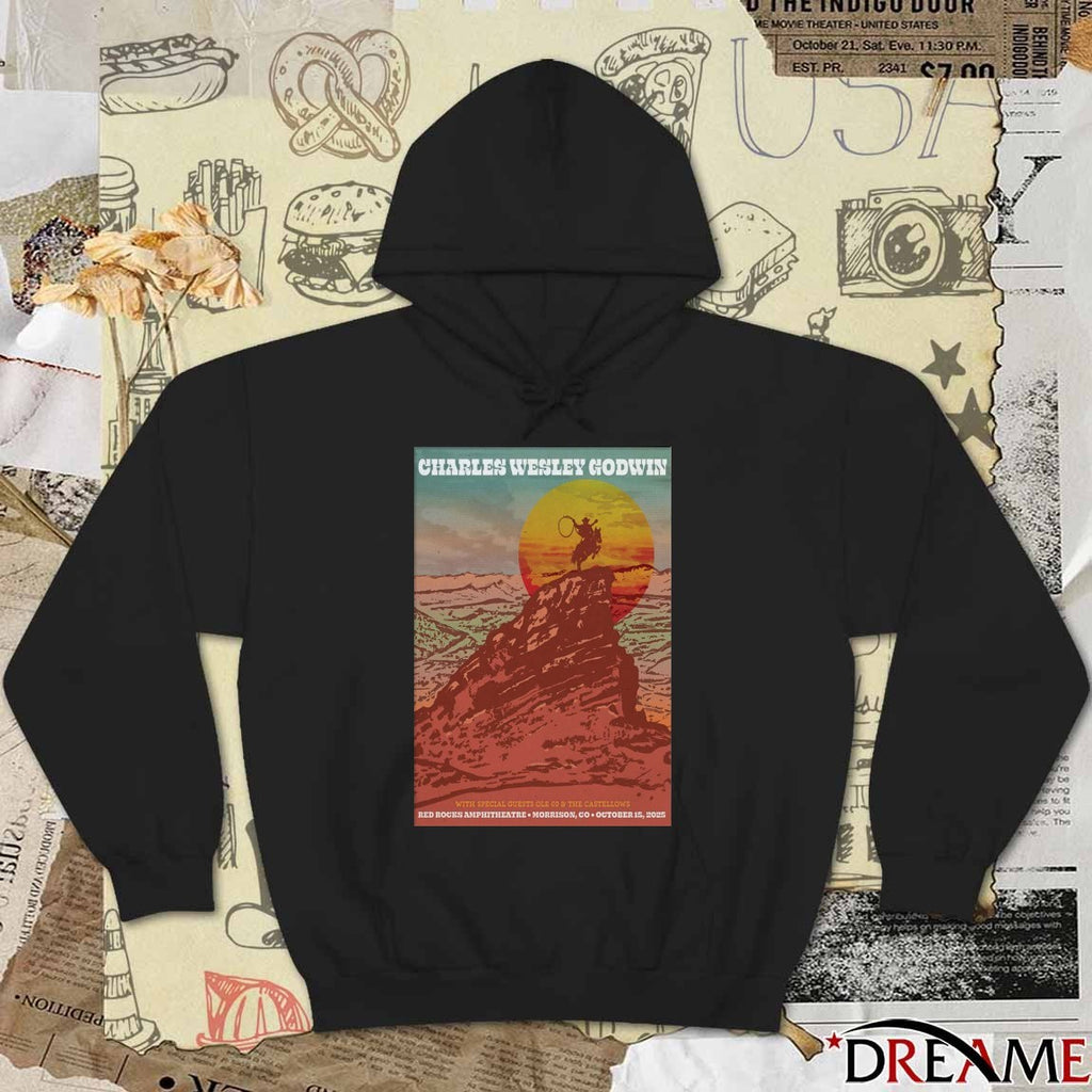 Poster Charles Wesley Godwin Red Rocks Amphitheatre 10.15.2025 Morrison CO Show t-shirt