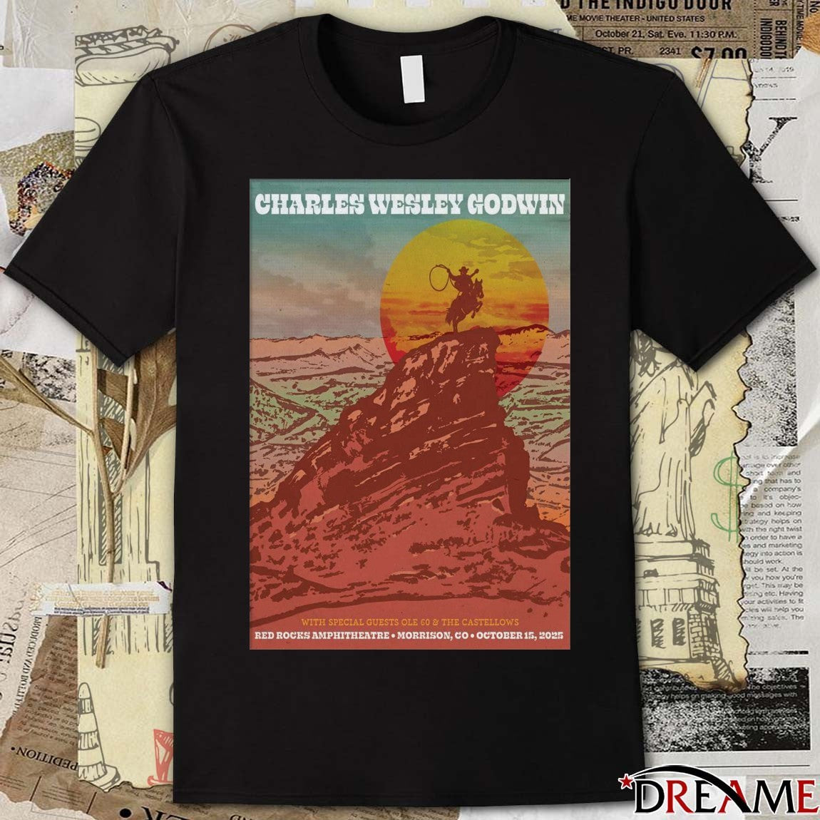 Poster Charles Wesley Godwin Red Rocks Amphitheatre 10.15.2025 Morrison CO Show t-shirt