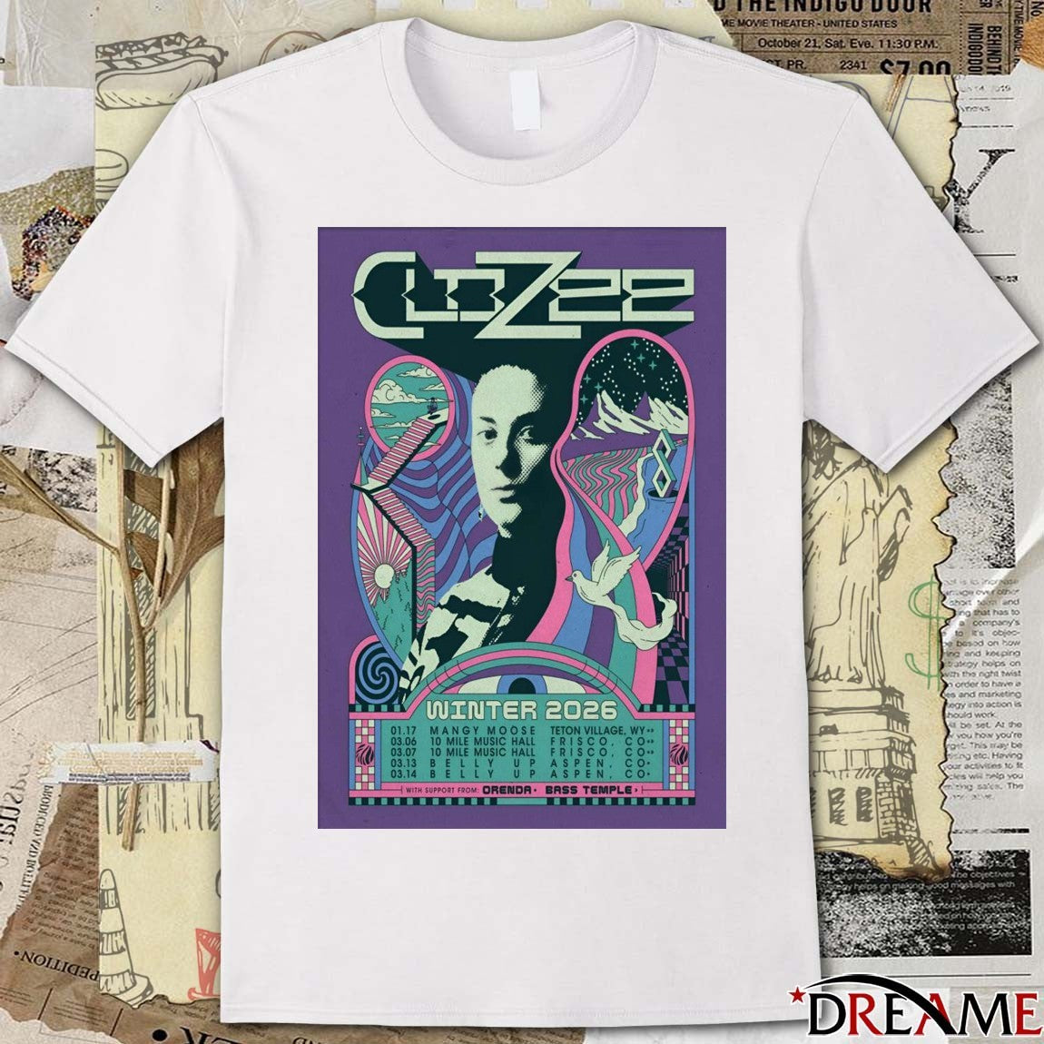 Poster CloZee Tour Winter 2026 March 06 – 07 10 Mile Music Hall Frisco CO t-shirt