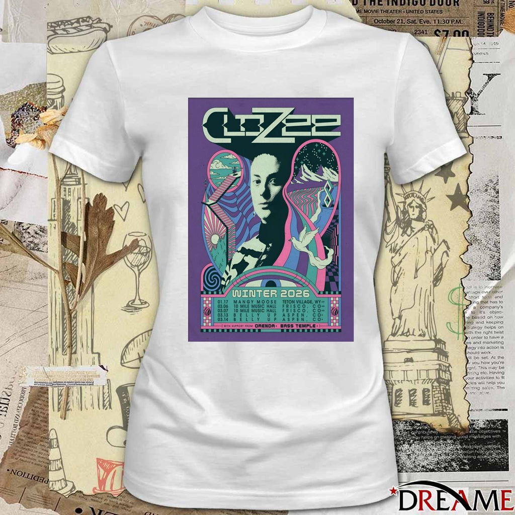 Poster CloZee Tour Winter 2026 March 06 – 07 10 Mile Music Hall Frisco CO t-shirt