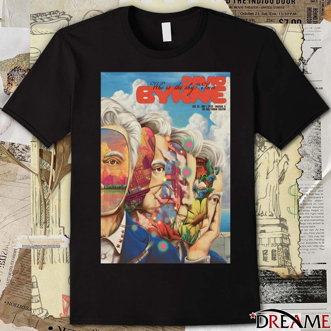 Poster David Byrne Tour Chicago On October 31-November 1 2025 The Auditorium Theatre t-shirt