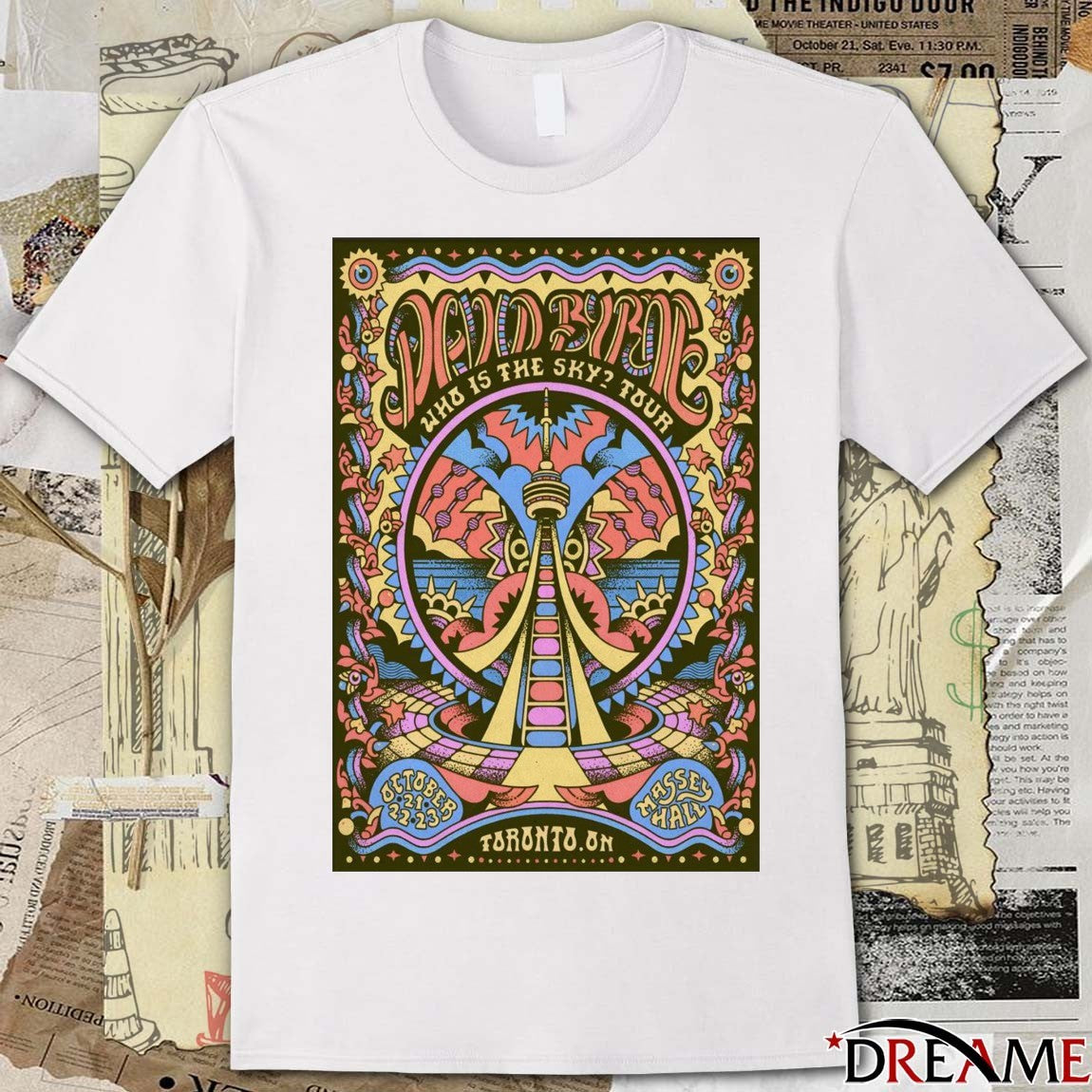 Poster David Byrne Who Is The Sky Tour October 21-23 2025 Massey Hall Toronto ON Tour t-shirt