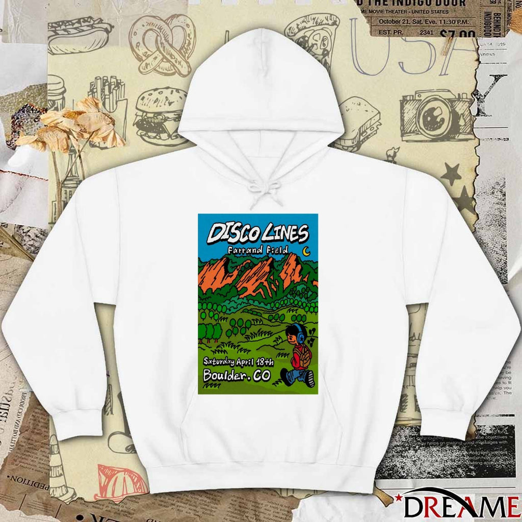 Poster Disco Lines Farrand Field April 18 2026 Boulder CO t-shirt