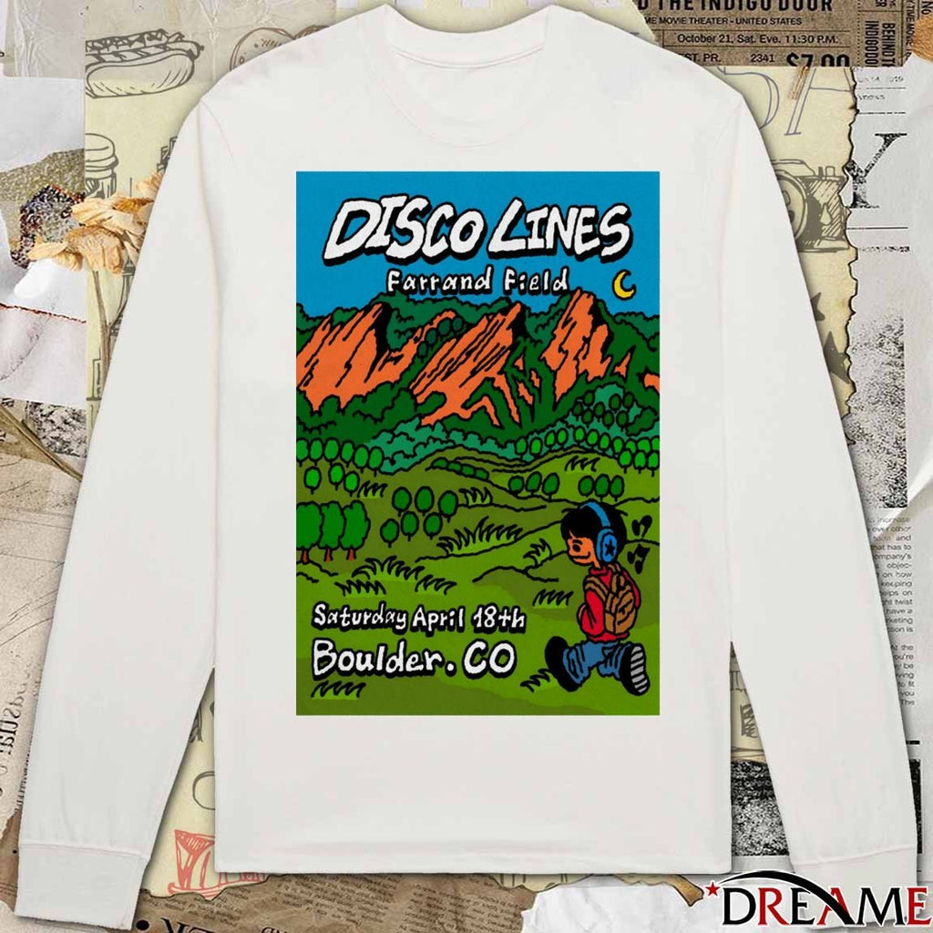 Poster Disco Lines Farrand Field April 18 2026 Boulder CO t-shirt