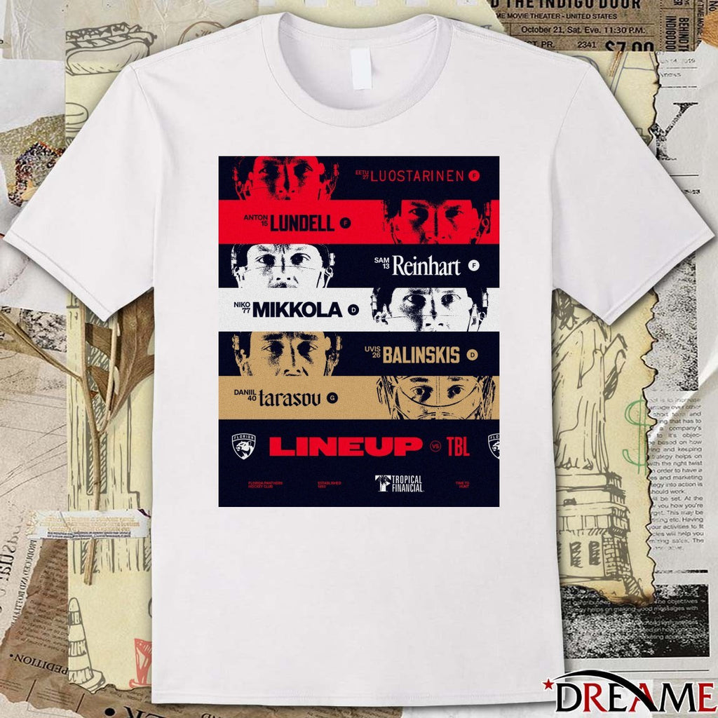 Poster Florida Vs Tampa Bay Luostarinen, Lundell, Reinhart, Mikkola, Balinskis, and Tarasov t-shirt