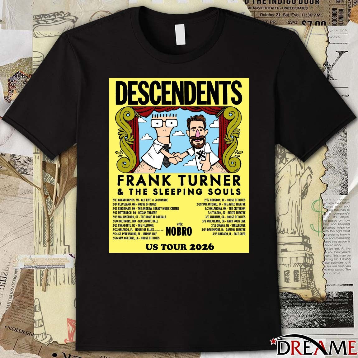 Poster Frank Turner and the Descendents US Tour 2026 The Sleeping Souls With Nobro t-shirt