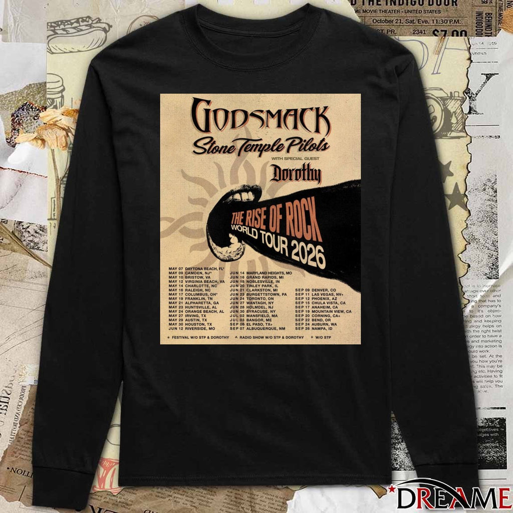 Poster Godsmack Stone Temple Pilots The Rise Of Rock World Tour 2026 t-shirt