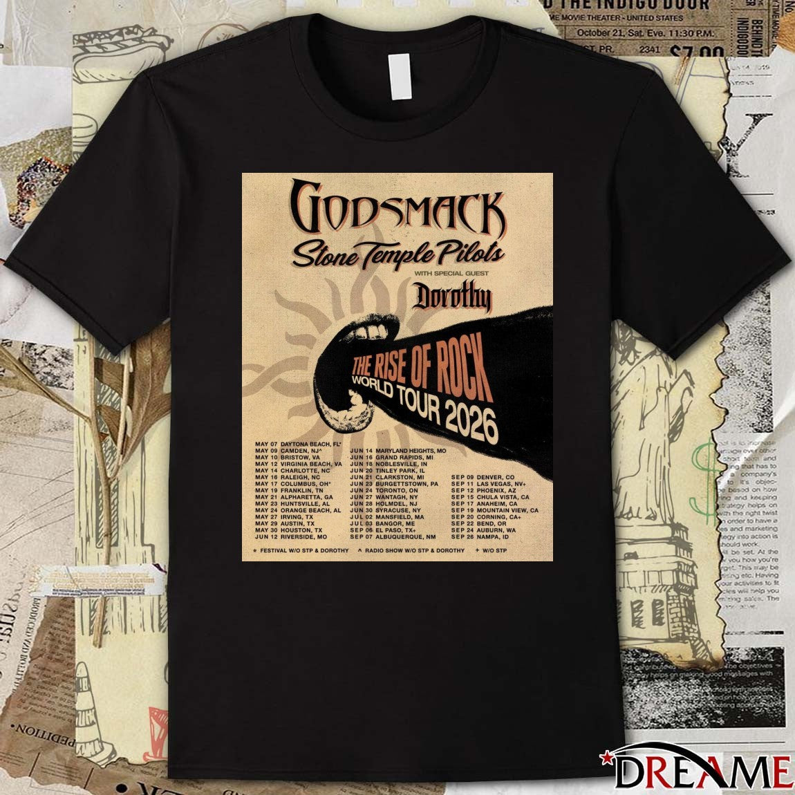 Poster Godsmack Stone Temple Pilots The Rise Of Rock World Tour 2026 t-shirt